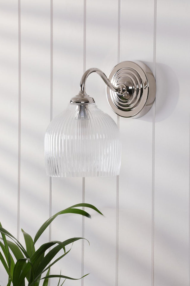 Laura Ashley Charissa Bathroom Wall Light Polished Chrome and Ribbed Glass IP44