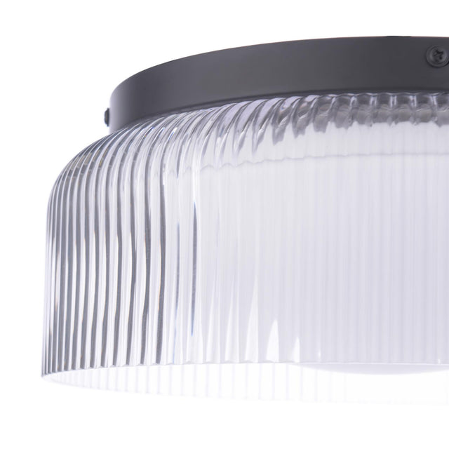 Laura Ashley Charissa Bathroom Ceiling Light Matt Black and Ribbed Glass IP44