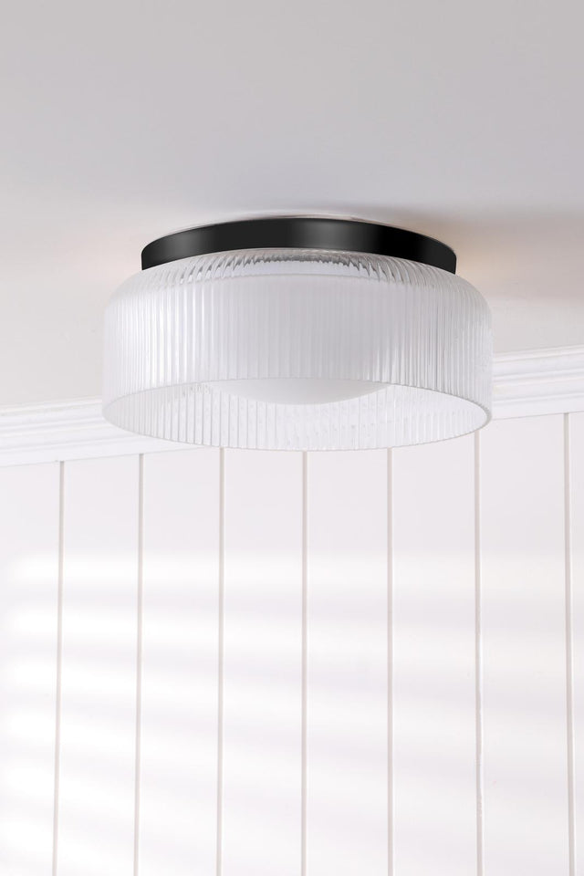 Laura Ashley Charissa Bathroom Ceiling Light Matt Black and Ribbed Glass IP44