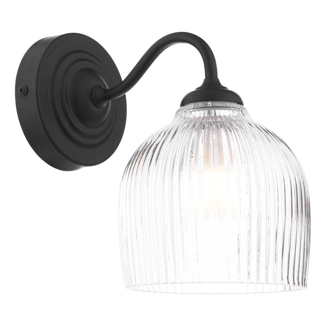 Laura Ashley Charissa Bathroom Wall Light Matt Black and Ribbed Glass IP44