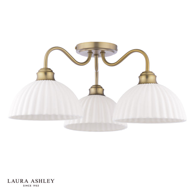 Laura Ashley Durford 3 Light Semi-Flush Matt Antique Brass and White Ceramic