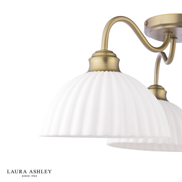 Laura Ashley Durford 3 Light Semi-Flush Matt Antique Brass and White Ceramic