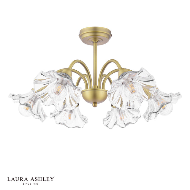Laura Ashley Kerswell 6 Light Semi-Flush Matt Antique Brass and Glass