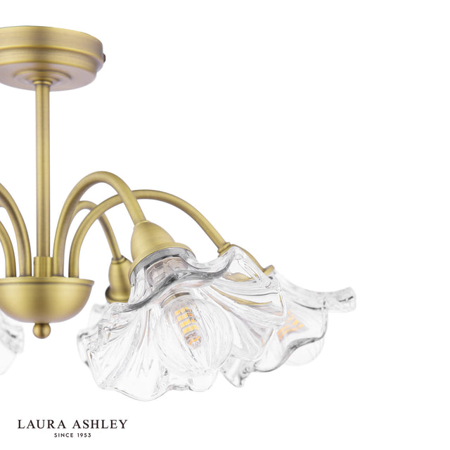 Laura Ashley Kerswell 6 Light Semi-Flush Matt Antique Brass and Glass
