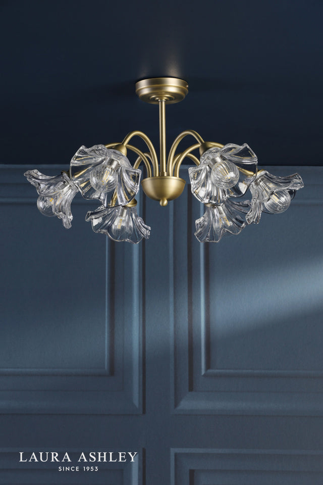Laura Ashley Kerswell 6 Light Semi-Flush Matt Antique Brass and Glass