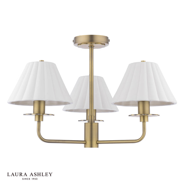 Laura Ashley Mixbury 3 Light Semi-Flush Matt Antique Brass and White Ceramic