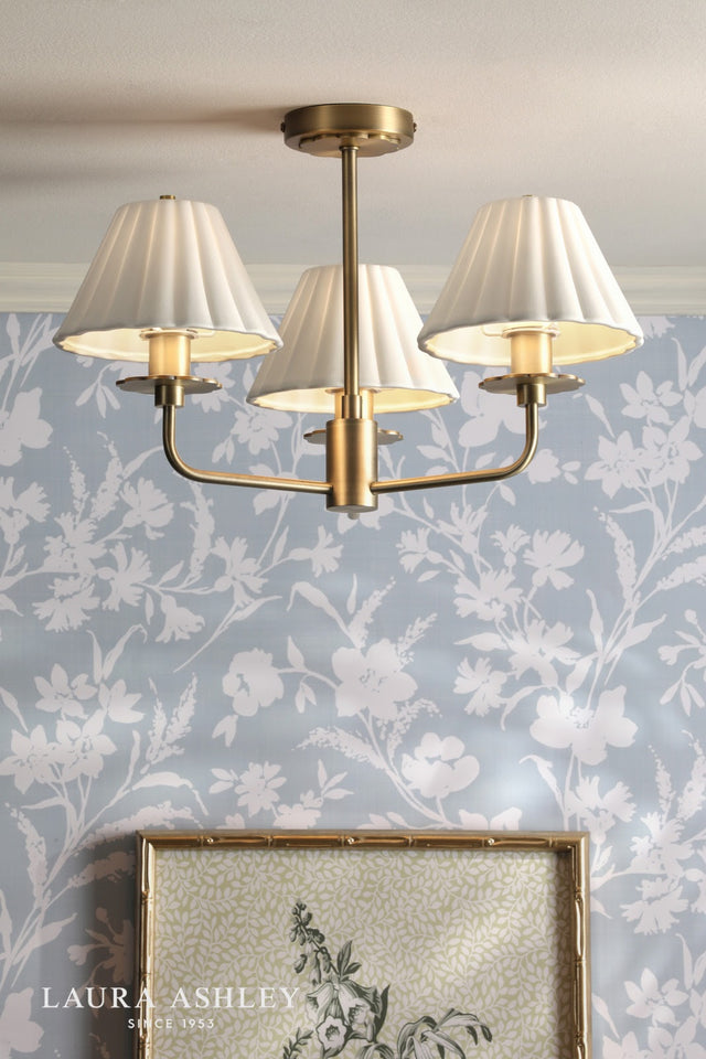 Laura Ashley Mixbury 3 Light Semi-Flush Matt Antique Brass and White Ceramic