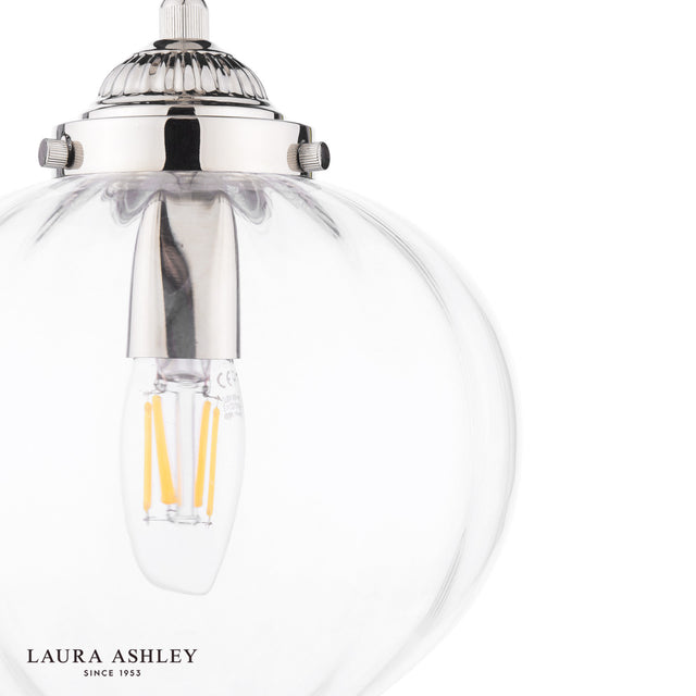 Laura Ashley Whitham Pendant Polished Nickel and Ribbed Glass