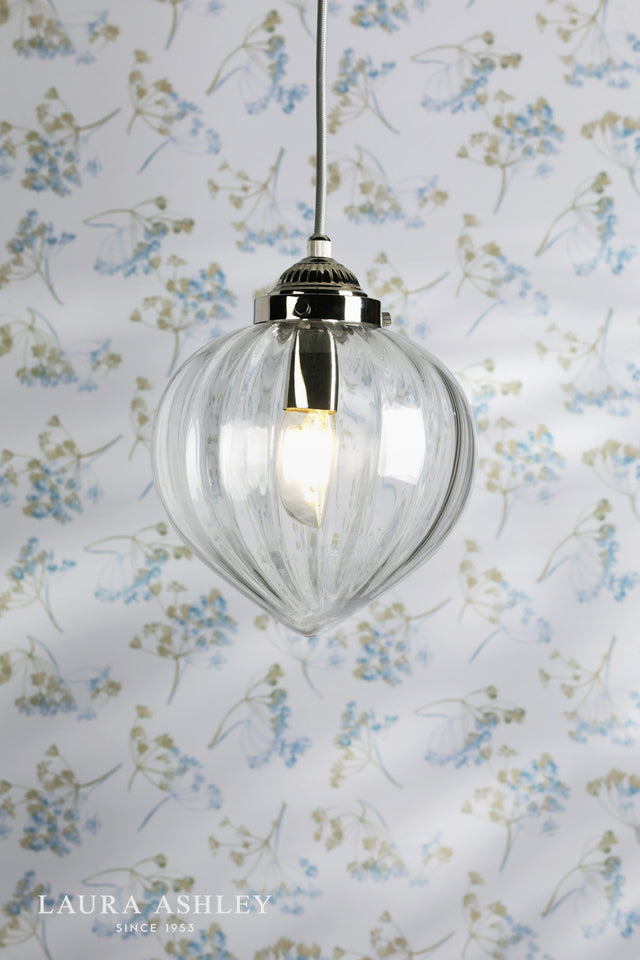 Laura Ashley Whitham Pendant Polished Nickel and Ribbed Glass