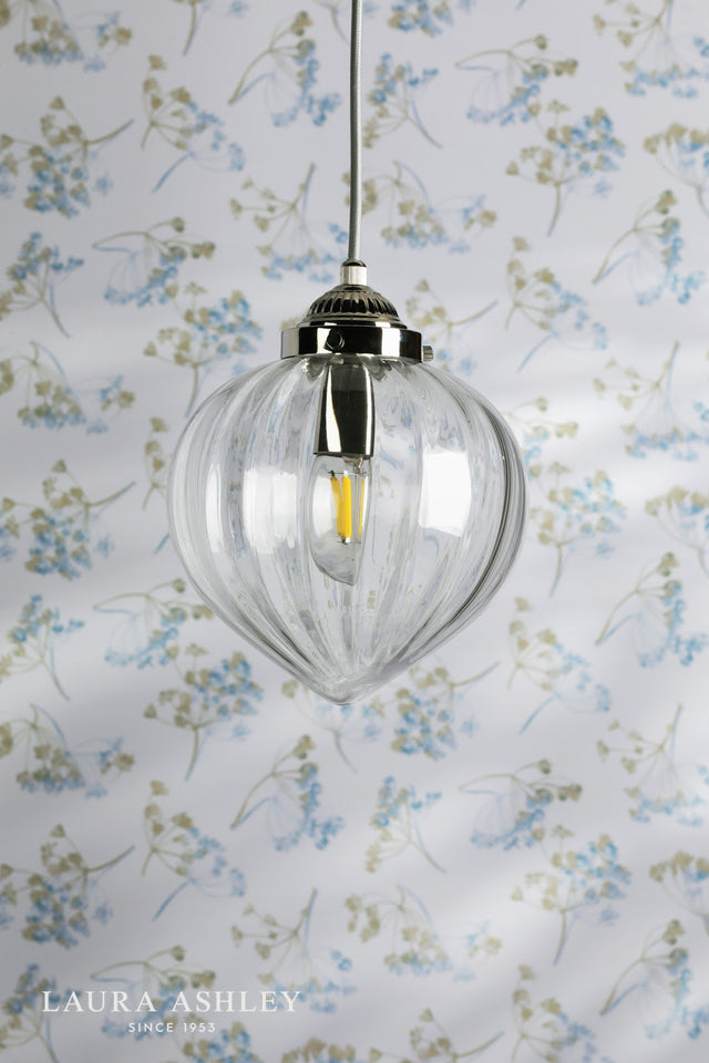 Laura Ashley Whitham Pendant Polished Nickel and Ribbed Glass