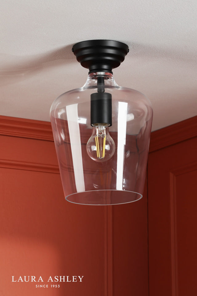 Laura Ashley Ockley Semi-Flush Matt Black and Glass