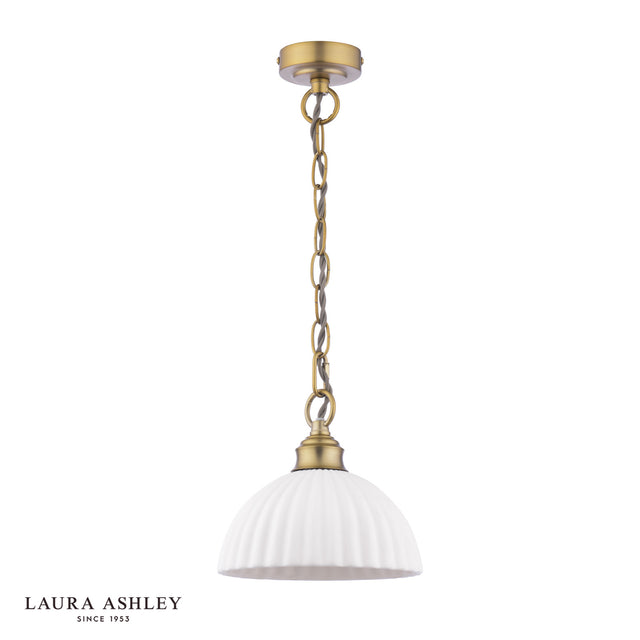 Laura Ashley Durford Pendant Matt Antique Brass and White Ceramic