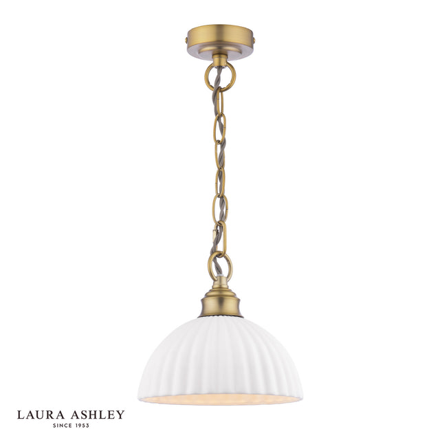 Laura Ashley Durford Pendant Matt Antique Brass and White Ceramic
