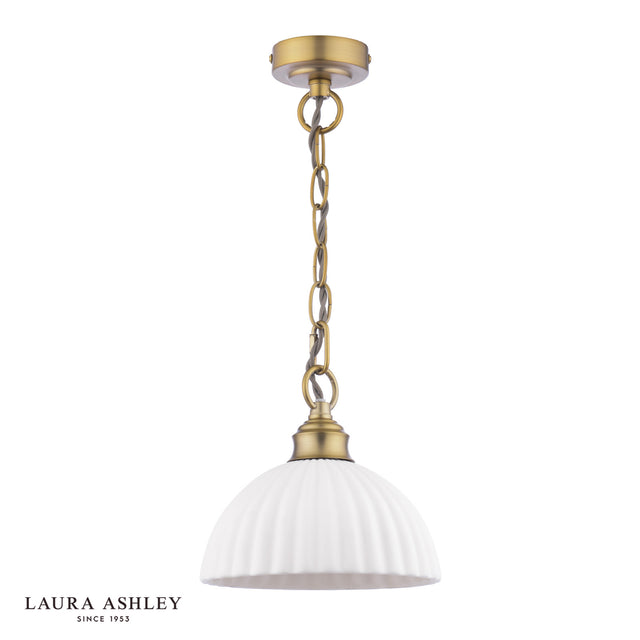 Laura Ashley Durford Pendant Matt Antique Brass and White Ceramic