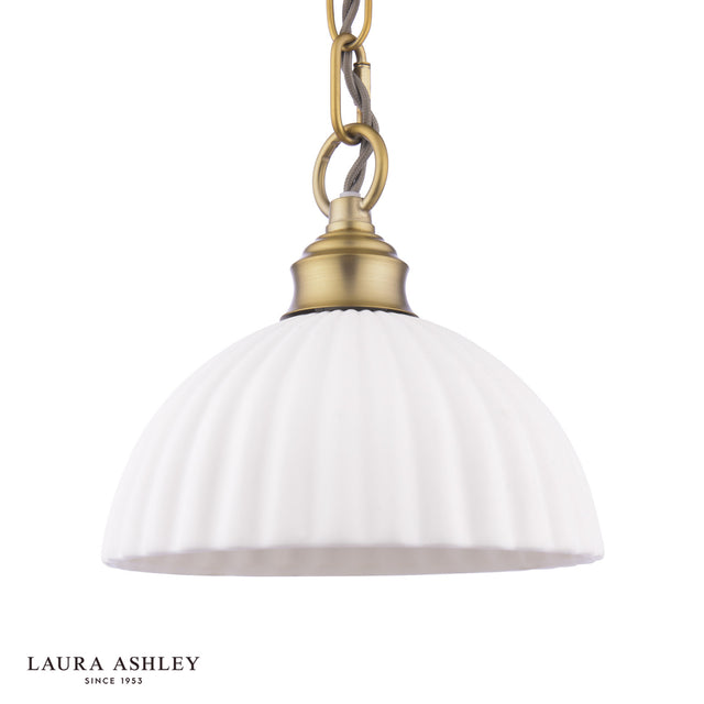 Laura Ashley Durford Pendant Matt Antique Brass and White Ceramic