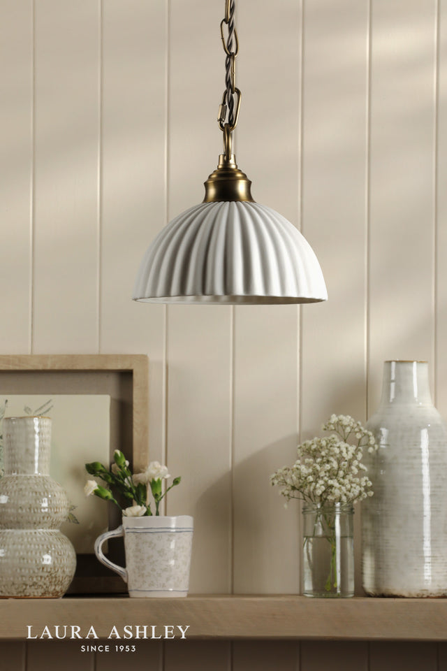 Laura Ashley Durford Pendant Matt Antique Brass and White Ceramic