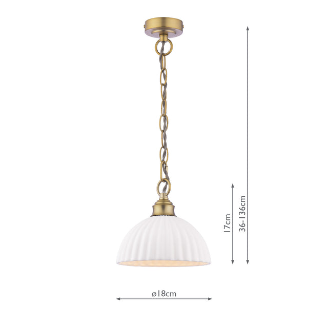 Laura Ashley Durford Pendant Matt Antique Brass and White Ceramic