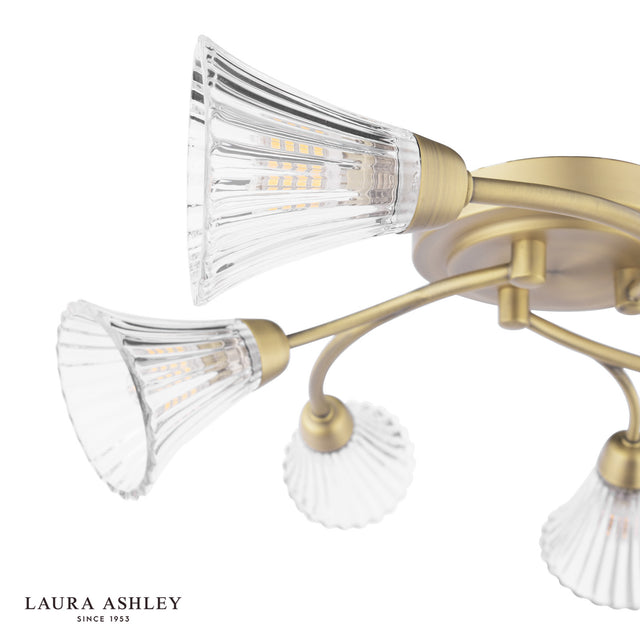 Laura Ashley Lanton 6 Light Semi-Flush Matt Antique Brass and Ribbed Glass