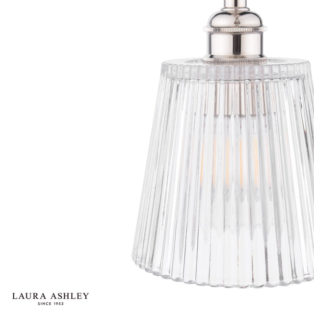 Laura Ashley Callaghan Pendant Polished Nickel and Ribbed Glass