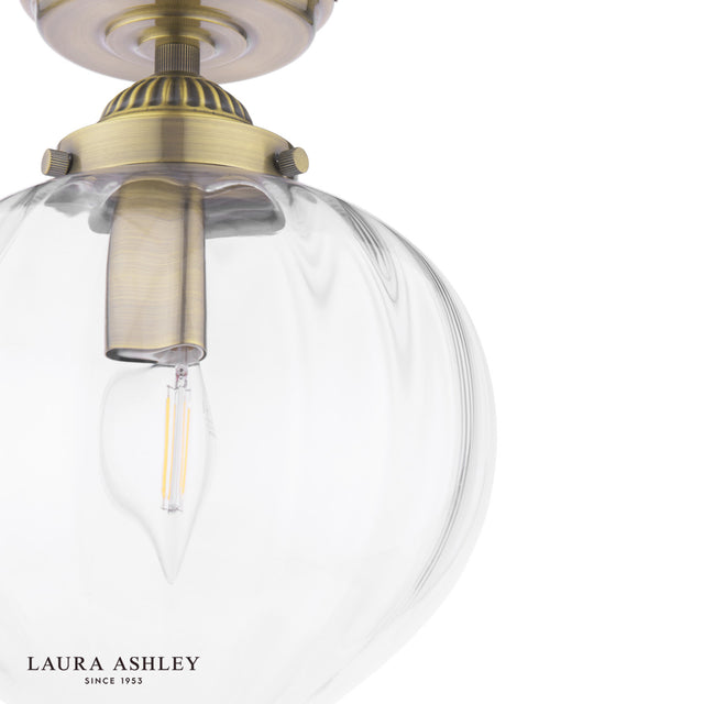 Laura Ashley Whitham Bathroom Ceiling Light Antique Brass and Ribbed Glass IP44