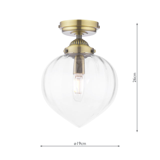 Laura Ashley Whitham Bathroom Ceiling Light Antique Brass and Ribbed Glass IP44