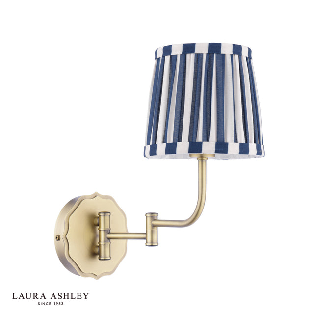 Laura Ashley Denwick Wall Light Matt Antique Brass and Satin Blue With Shade
