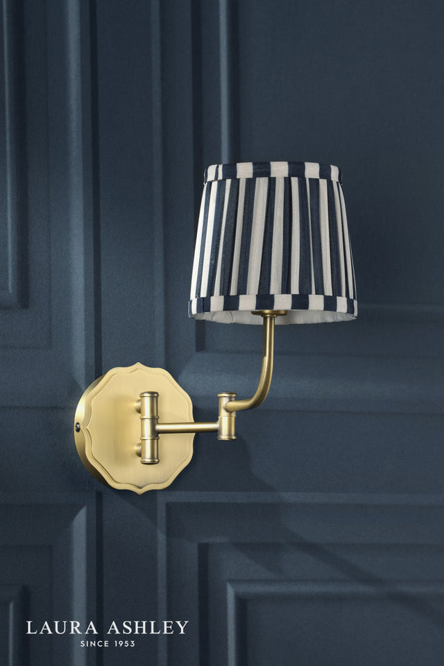 Laura Ashley Denwick Wall Light Matt Antique Brass and Satin Blue With Shade
