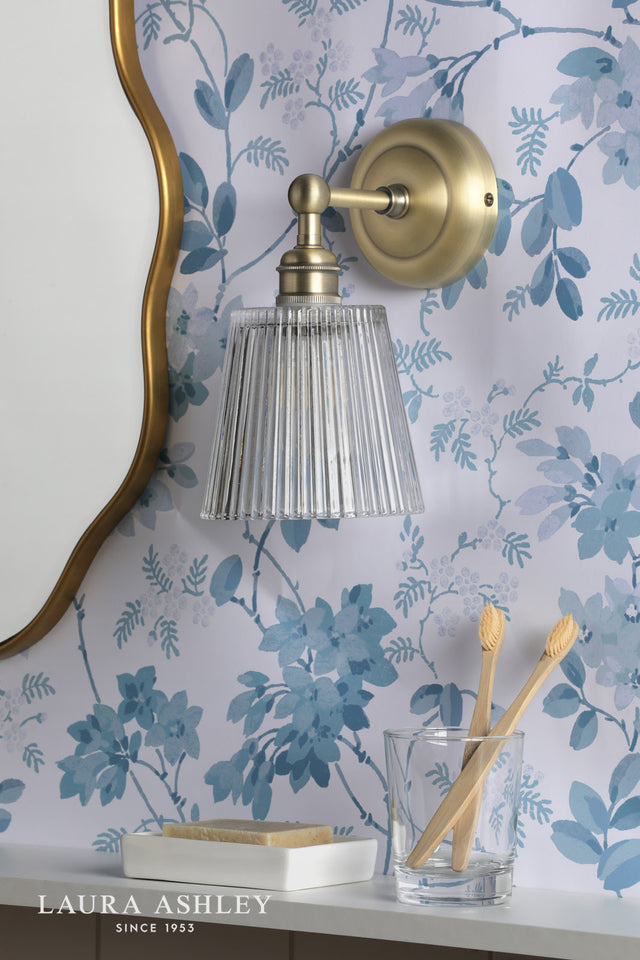 Laura Ashley Callaghan Bathroom Wall Light Matt Antique Brass and Ribbed Glass IP44