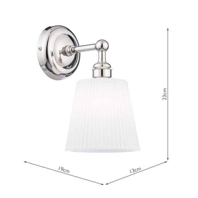 Laura Ashley Callaghan Wall Light Polished Nickel and White Ribbed Glass IP44