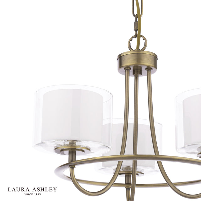 Laura Ashley Southwell 3 Light Armed Pendant Antique Brass and Opal Glass