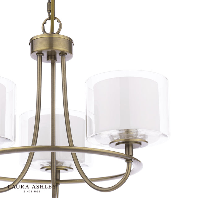 Laura Ashley Southwell 3 Light Armed Pendant Antique Brass and Opal Glass