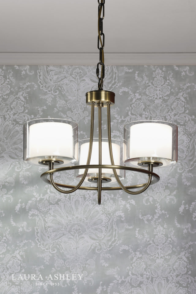 Laura Ashley Southwell 3 Light Armed Pendant Antique Brass and Opal Glass