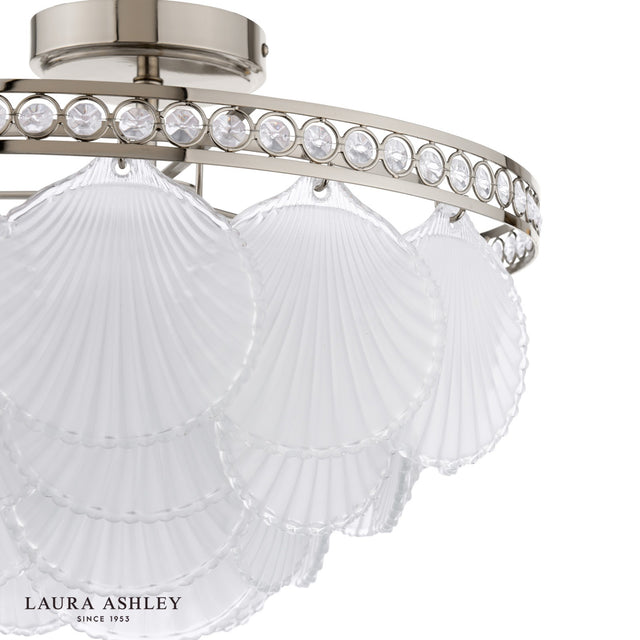 Laura Ashley Caverton 4 Light Semi-Flush Polished Nickel and White Glass