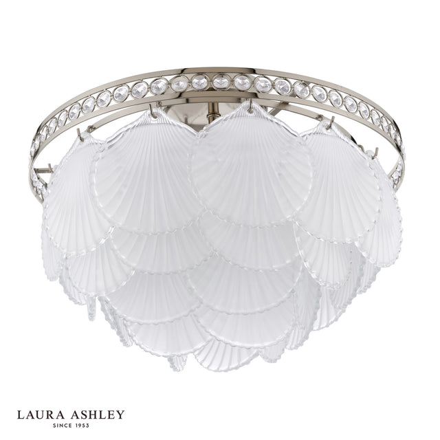 Laura Ashley Caverton 4 Light Semi-Flush Polished Nickel and White Glass