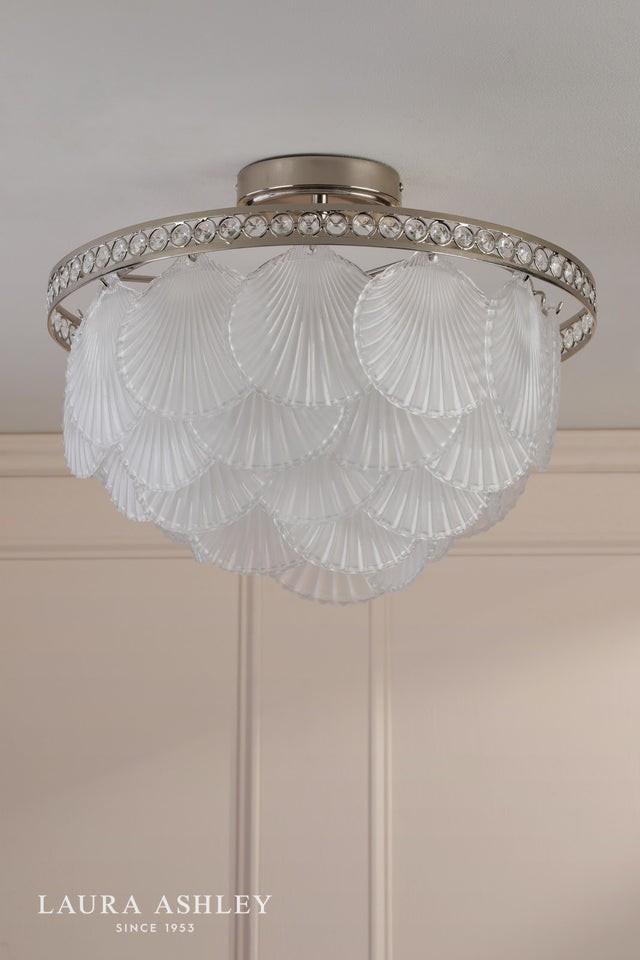 Laura Ashley Caverton 4 Light Semi-Flush Polished Nickel and White Glass