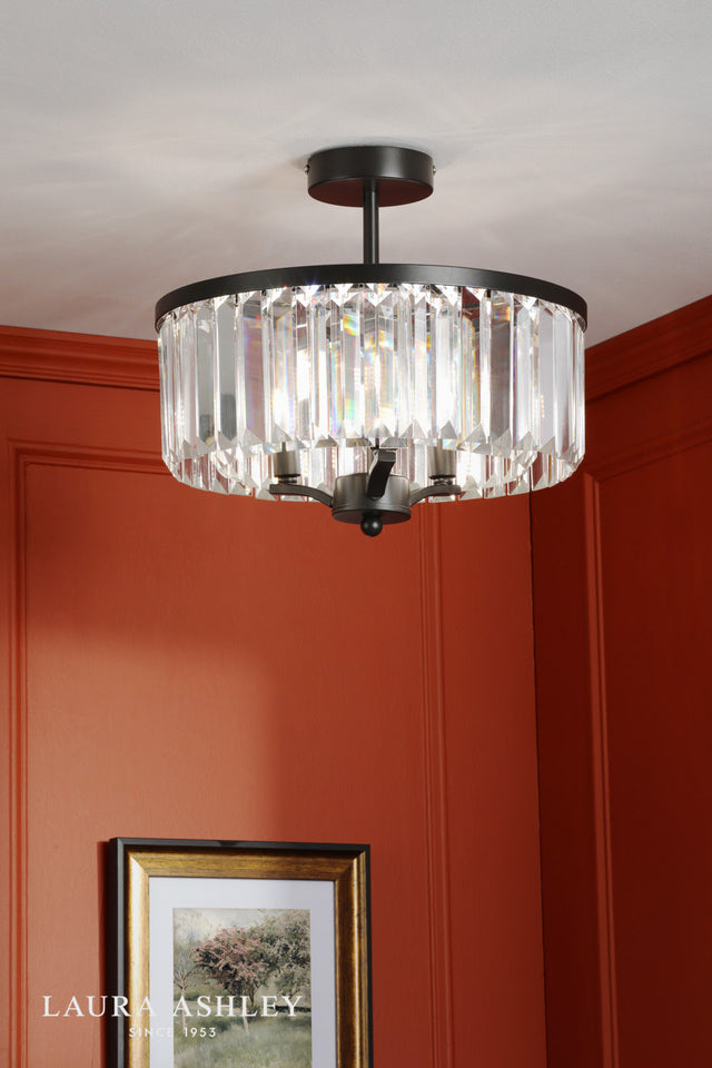 Laura Ashley Elkwood 3 Light Semi-Flush Crystal and Black