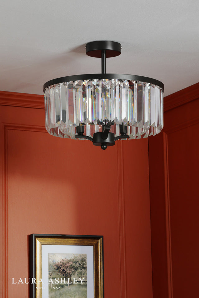 Laura Ashley Elkwood 3 Light Semi-Flush Crystal and Black
