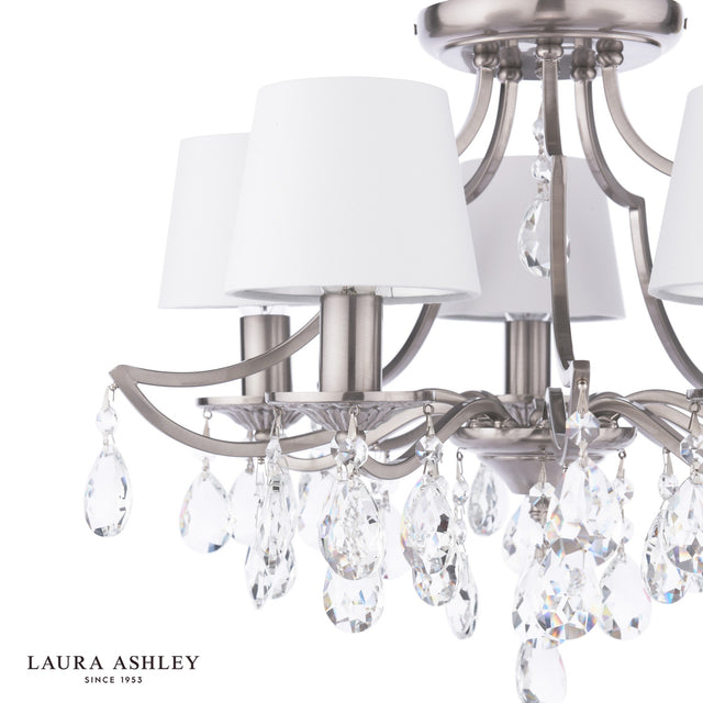 Laura Ashley Enstone 5 Light Semi-Flush Polished Nickel and Crystal With Shade