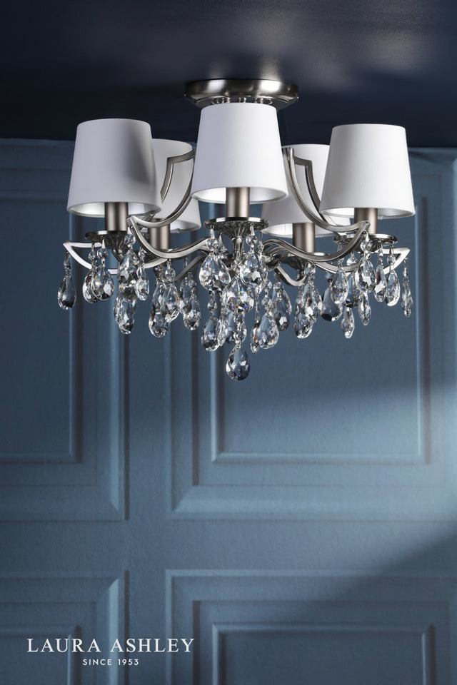 Laura Ashley Enstone 5 Light Semi-Flush Polished Nickel and Crystal With Shade