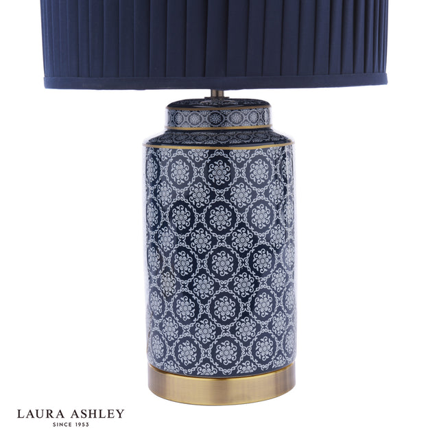 Laura Ashley Knipton Table Lamp Blue Ceramic and Antique Brass With Shade