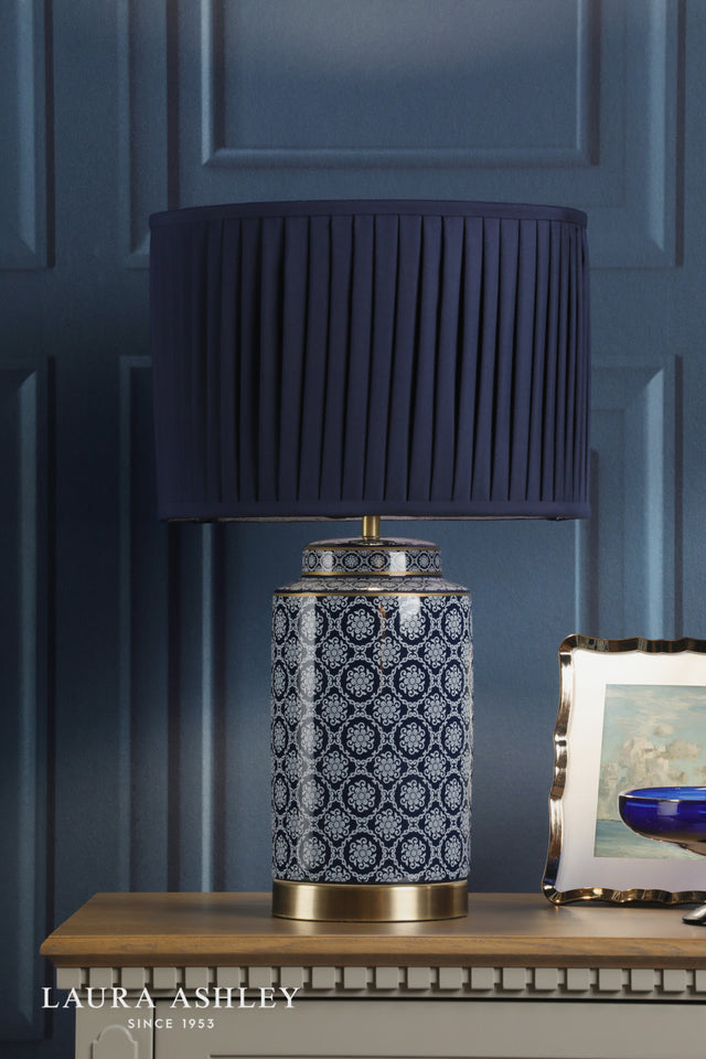 Laura Ashley Knipton Table Lamp Blue Ceramic and Antique Brass With Shade