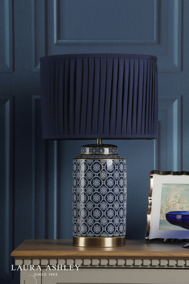 Laura Ashley Knipton Table Lamp Blue Ceramic and Antique Brass With Shade