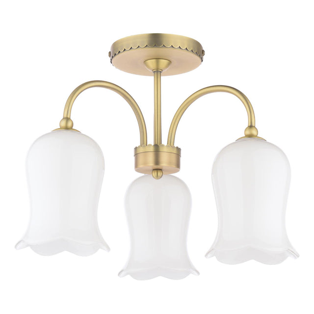Laura Ashley Lidsell 3 Light Semi-Flush Matt Antique Brass and Opal Glass