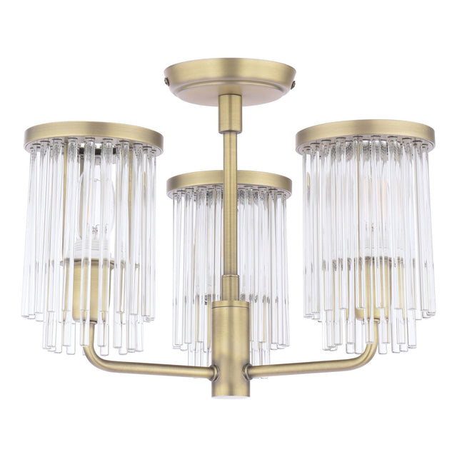 Laura Ashley Hilcote 3 Light Semi-Flush Matt Antique Brass and Glass