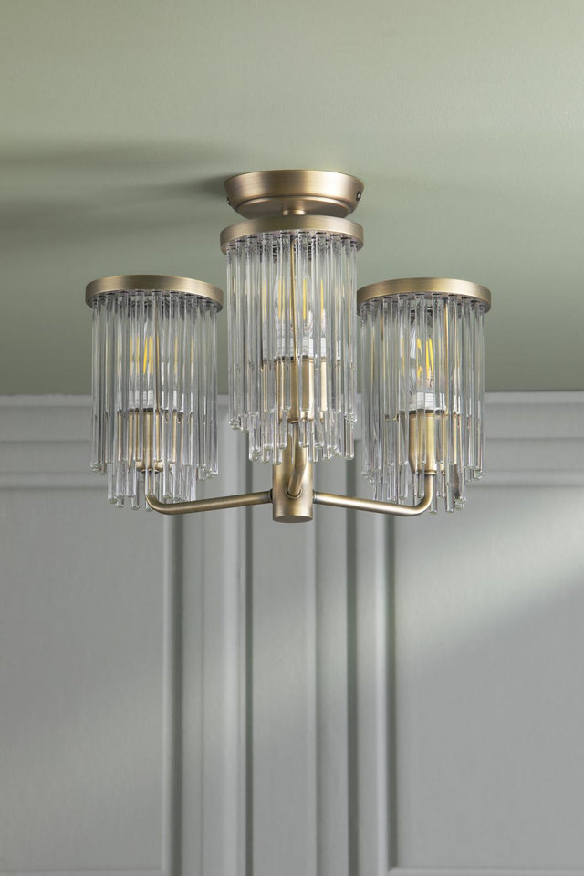 Laura Ashley Hilcote 3 Light Semi-Flush Matt Antique Brass and Glass