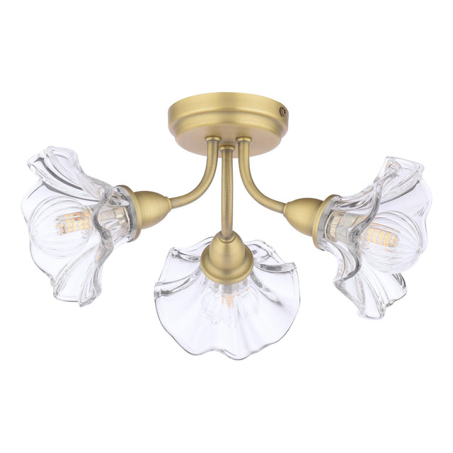 Laura Ashley Kerswell 3 Light Semi-Flush Matt Antique Brass and Glass