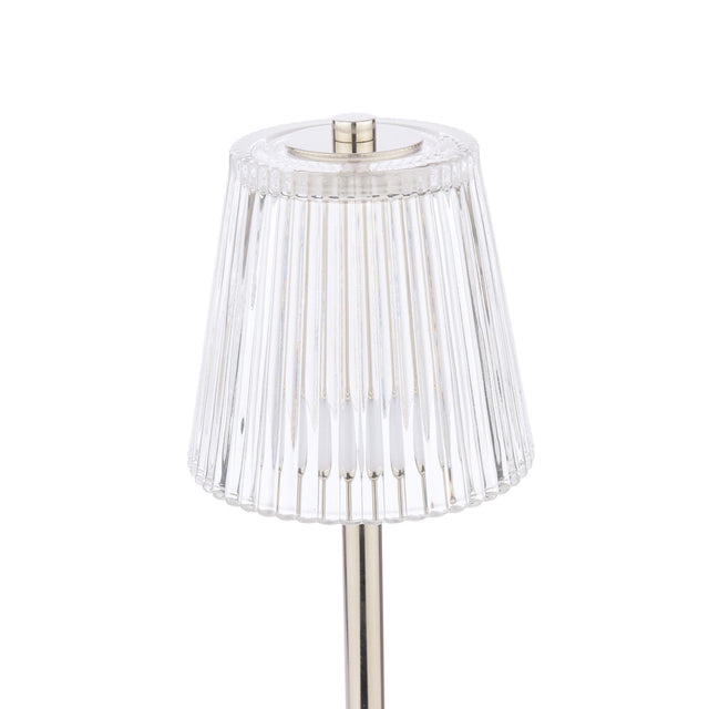 Laura Ashley Callaghan Rechargeable Table Lamp Polished Nickel and Ribbed Glass LED