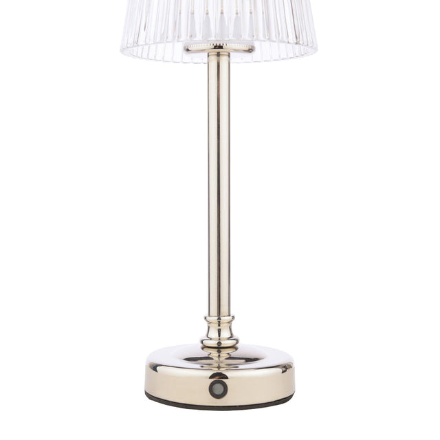Laura Ashley Callaghan Rechargeable Table Lamp Polished Nickel and Ribbed Glass LED