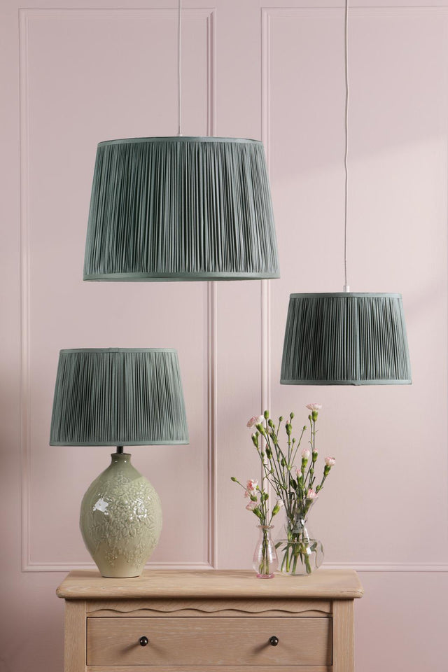 Laura Ashley Hemsley Green 100% Silk Tapered Drum Shade 30cm/12 inch