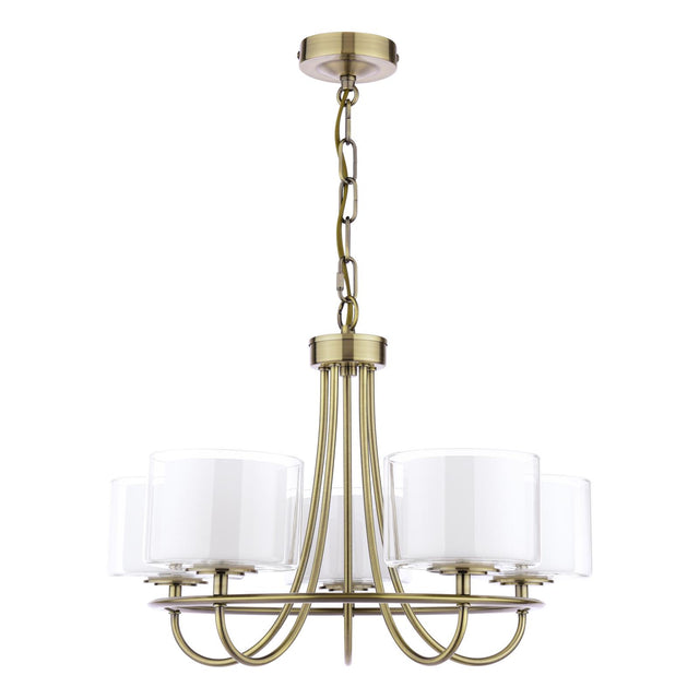 Laura Ashley Southwell 5 Light Armed Pendant Antique Brass and Opal Glass